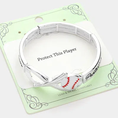 Fashnzfab Protect This Player Message Baseball Sport Theme Stretch Bracelet In Silver