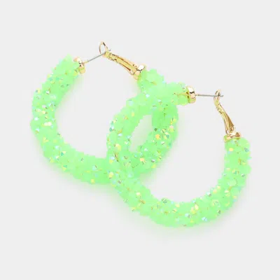 Fashnzfab Faceted Stone Beaded Hoop Earrings - Gold, Green In Green