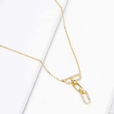 Fashnzfab Gold Dipped Cz Stone Paved Link Pendant Necklace In Gold