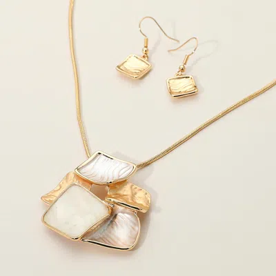 Fashnzfab Mother Of Pearl Accent Geometric Pendant Necklace In Gold