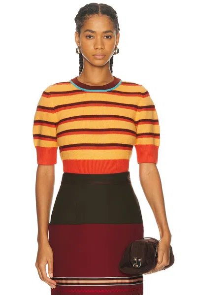 Christopher John Rogers Striped Brushed Merino Wool-blend Sweater In Orange