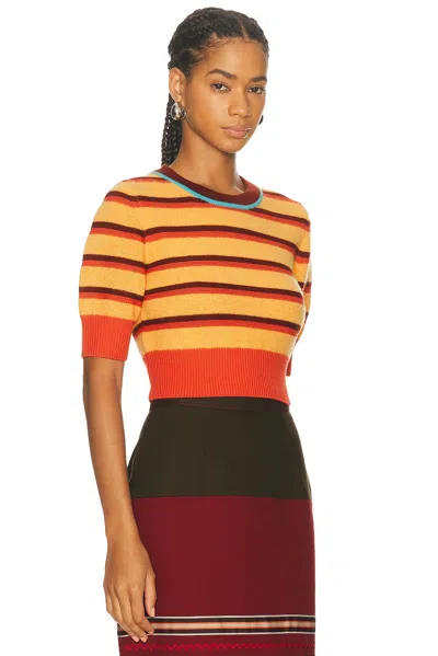 Christopher John Rogers Striped Brushed Merino Wool-blend Sweater In Orange