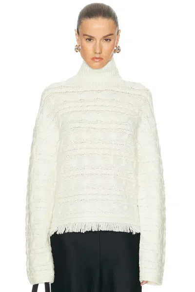 Guest In Residence Frayed Cable-knit Wool And Cashmere-blend Turtleneck Sweater In Neutral