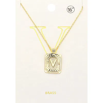 Fashnzfab -v- Brass Metal Rectangle Initial Monogram Pendant Necklace In Gold
