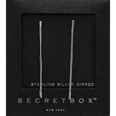 Fashnzfab Secret Box_sterling Silver Dipped Dropped Metal Chain Dangle Earrings - Silver In Metallic