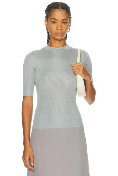 Miu Miu Silk Top With Mock Neck And Short Sleeves In Gray