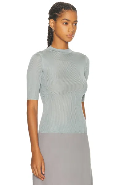 Miu Miu Silk Top With Mock Neck And Short Sleeves In Gray