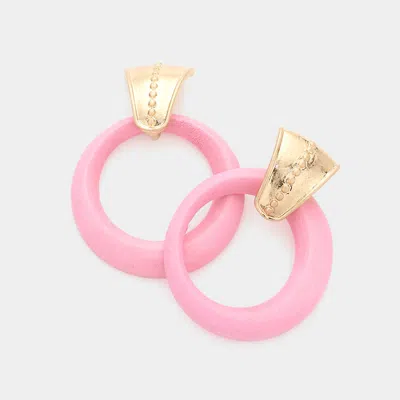 Fashnzfab Wood Open Circle Dangle Earrings - Pink In Multi