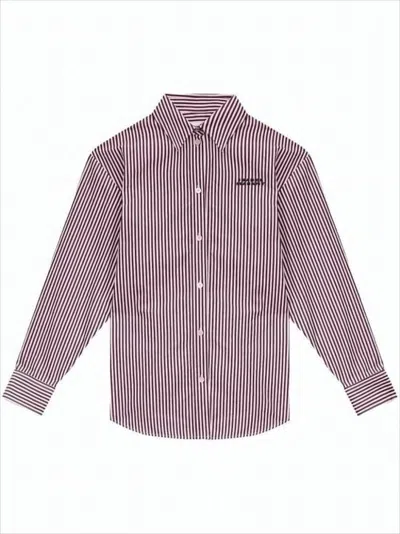 Isabel Marant Vertical Stripe Burgundy Cotton Shirt With Button-down Front In White