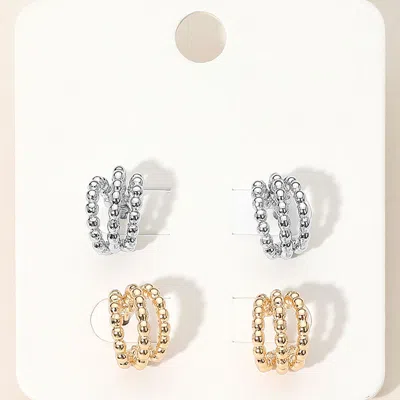 Fashnzfab 3pairs - Split Metal Bubble Mini Hoop Earrings - Gold, Rhodium In Multi