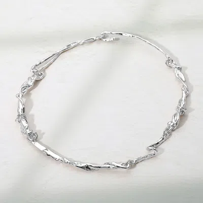 Fashnzfab Organic Metal Twisted Chain Necklace In Silver