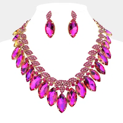 Fashnzfab Marquise Stone Accented Evening Necklace In Purple