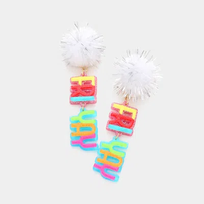 Fashnzfab Pom Pom Glittered Resin Friyay Message Link Dangle Earrings - Multi In Multi