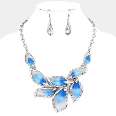 Fashnzfab Leaf Link Statement Necklace In Blue