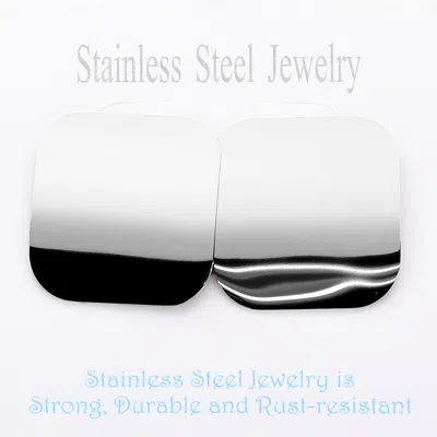 Fashnzfab Stainless Steel Square Domed Stud Earrings - Rhodium In White