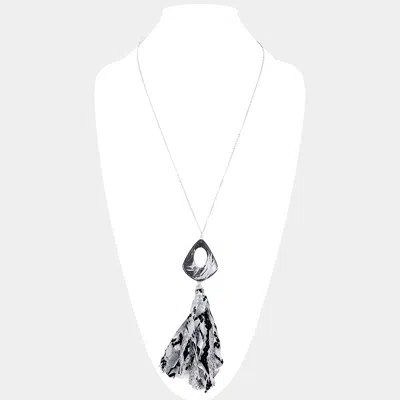 Fashnzfab Multi Pattern Fabric Tassel Pendant Long Necklace In Gray