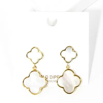 Fashnzfab Gold Dipped Double Mother Of Pearl Quatrefoil Link Dangle Earrings - Gold In Multi
