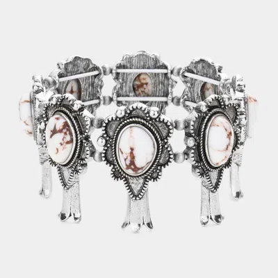 Fashnzfab Natural Stone Accented Squash Blossom Stretch Bracelet In Multi