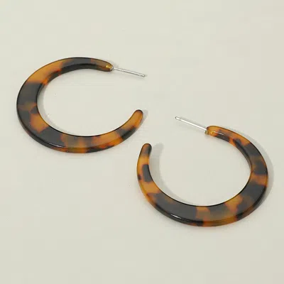 Fashnzfab Resin Crescent Hoop Earrings - Tortoise In Multi