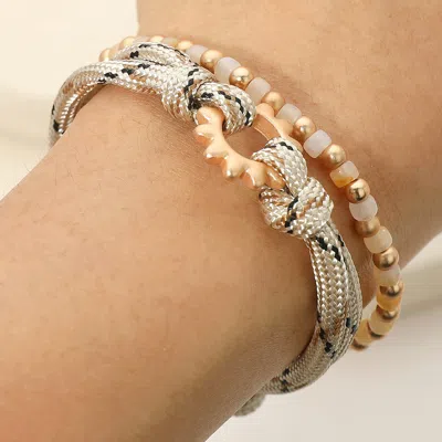 Fashnzfab 2pcs - Double Rope Beaded Stretch Bracelets In Gold