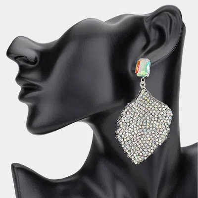 Fashnzfab Rhinestone Embellished Leaf Dangle Earrings - Ab, Rhodium In Multi