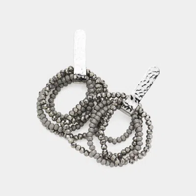 Fashnzfab Hammered Bar Beaded Drop Earrings - Hematite, Silver In Multi