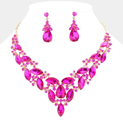 Fashnzfab Marquise Stone Cluster Evening Necklace In Pink