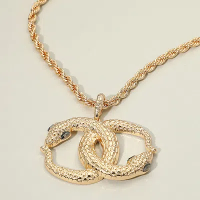 Fashnzfab Bold Textured Metal Interlocking Snake Pendant Chunky Twisted Chain Necklace In Gold