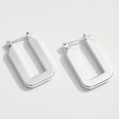 Fashnzfab White Gold Dipped Geometric Square Pin Catch Hoop Earrings - Silver In Silver
