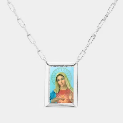 Fashnzfab White Gold Dipped Brass Metal Virgin Mary Pendant Necklace In Multi