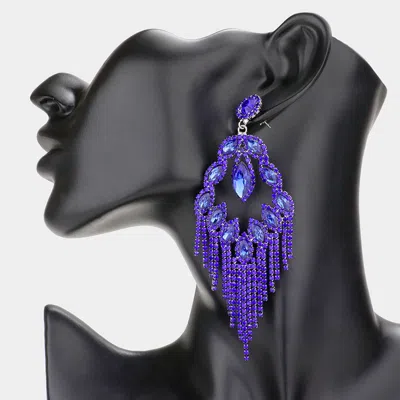 Fashnzfab Marquise Stone Accented Rhinestone Fringe Dangle Evening Earrings - Royal Blue In Blue