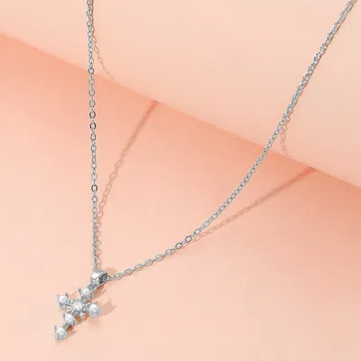Fashnzfab Stainless Steel Pearl Pointed Cross Pendant Necklace In Silver