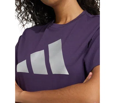Adidas Originals Women's Cotton Metallic-logo Crewneck T-shirt In Blue