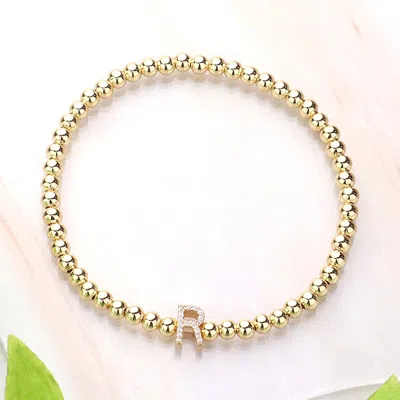 Fashnzfab Secret Box_ R Monogram Initial Stretch Bracelet In Gold