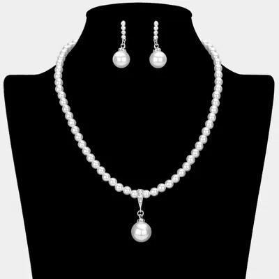 Fashnzfab Pearl Pendant Pointed Necklace 16" + 4" L In White