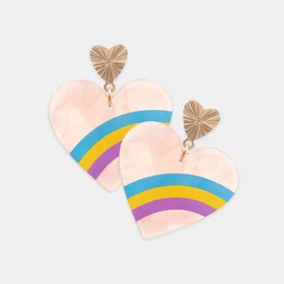 Fashnzfab Three Tone Pointed Celluloid Acetate Heart Dangle Earrings - Pink In Multi
