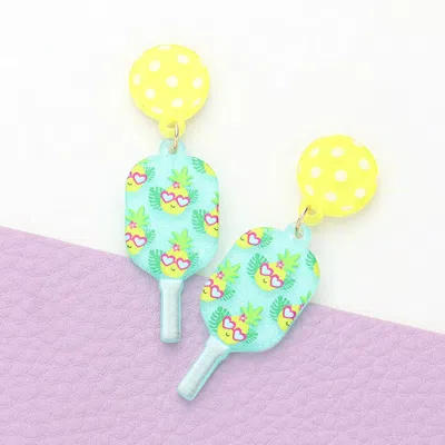 Fashnzfab Resin Flower Printed Pickleball Paddle Dangle Earrings - Mint In Multi