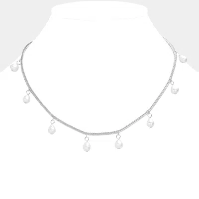Fashnzfab Pearl Station Necklace 17.25" + 3" L In Silver