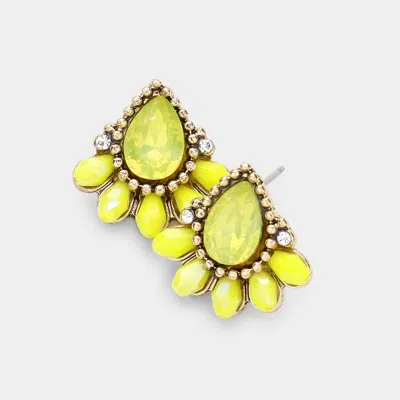 Fashnzfab Teardrop Stone Accented Bead Detail Stud Earrings - Yellow In Yellow