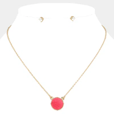 Fashnzfab Druzy Stone Pendant Necklace In Pink
