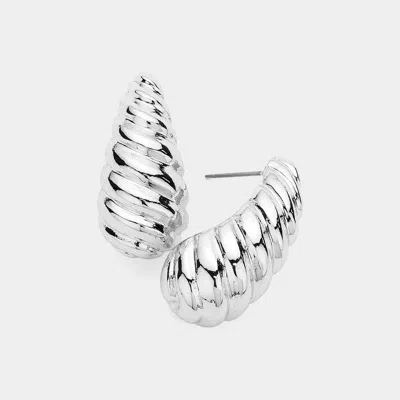 Fashnzfab Metal Twisted Rope Teardrop Earrings - Rhodium In Silver