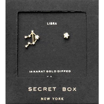 Fashnzfab Secret Box_14k Gold Dipped Cz Stone Paved Libra Zodiac Sign Stud Earrings - Gold In Gold