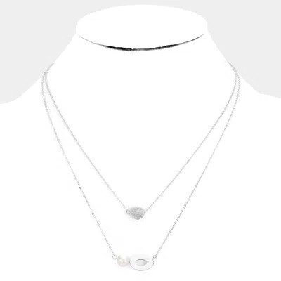 Fashnzfab 2-row Pearl Pendant Necklace In Metallic