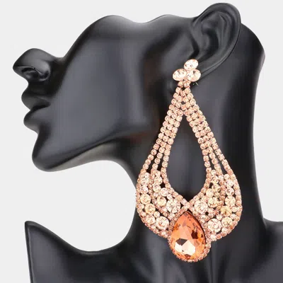 Fashnzfab Oversized Cutout Glass Teardrop Accented Evening Earrings - Peach In Multi