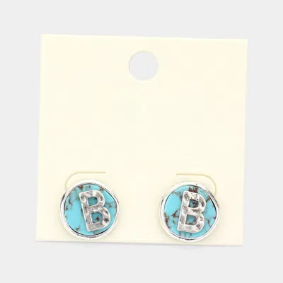Fashnzfab -b- Initial Monogram Turquoise Stud Earrings - Turquoise, ~b~ In Metallic