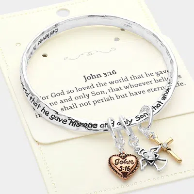 Fashnzfab John 3:16 Message Heart Angel Cross Charm Bangle Bracelet In Silver