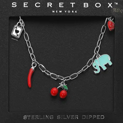 Fashnzfab Secet Box_sterling Silver Dipped Cherry Elephant Chili Strawberry Lock Charm Station Paperclip Chain In Brown