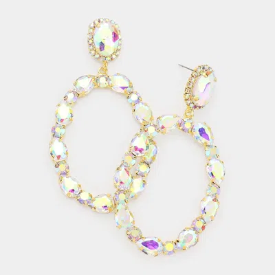 Fashnzfab Teardrop Crystal Statement Open Circle Evening Earrings - Ab, Gold In Multi