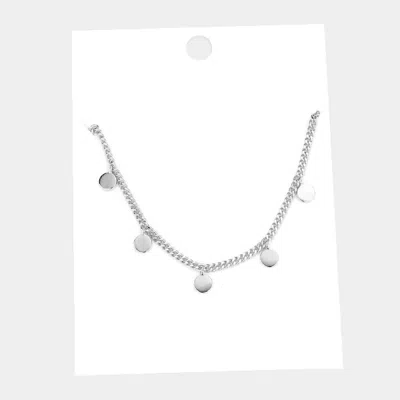 Fashnzfab Brass Metal Disc Pendant Station Necklace In Silver