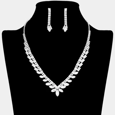 Fashnzfab Marquise Stone Accented Rhinestone Paved Necklace In Silver